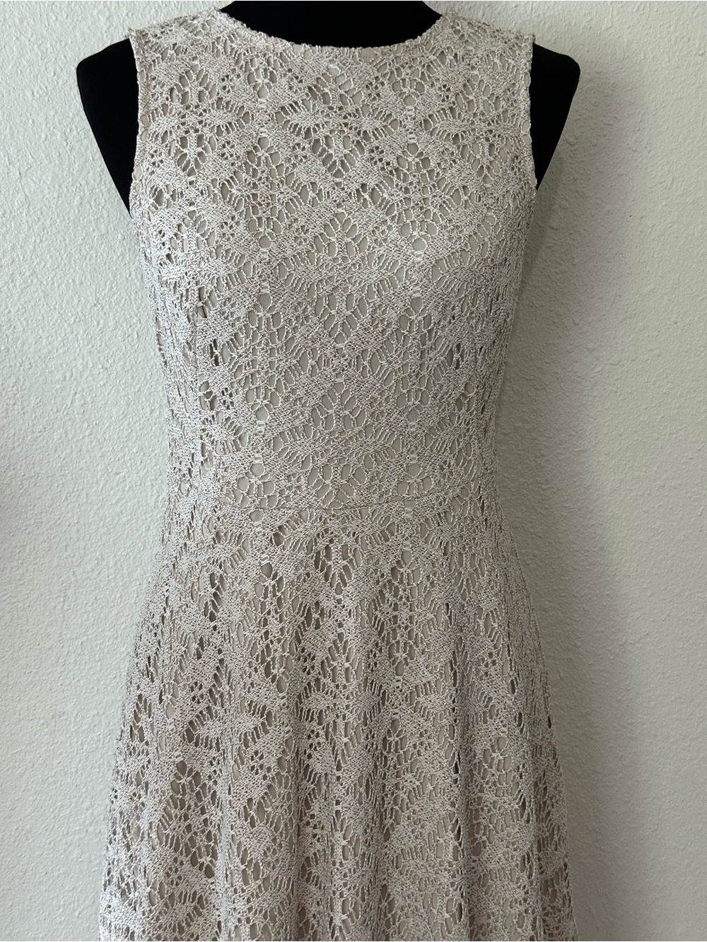 London Times Cream Lace Sleeveless Fit-and-Flare Dress